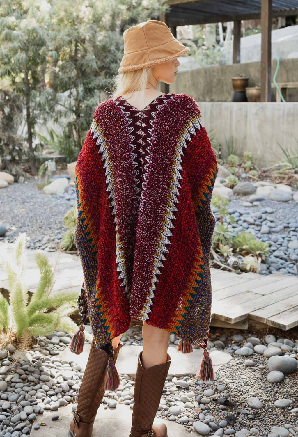 Western Colorful Crochet Patterned Ruana- CLEARANCE