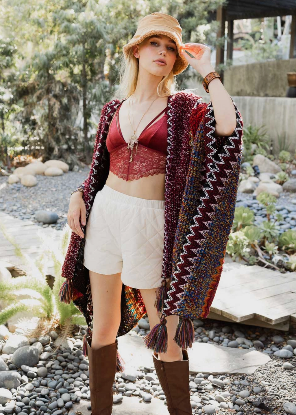 Western Colorful Crochet Patterned Ruana- CLEARANCE