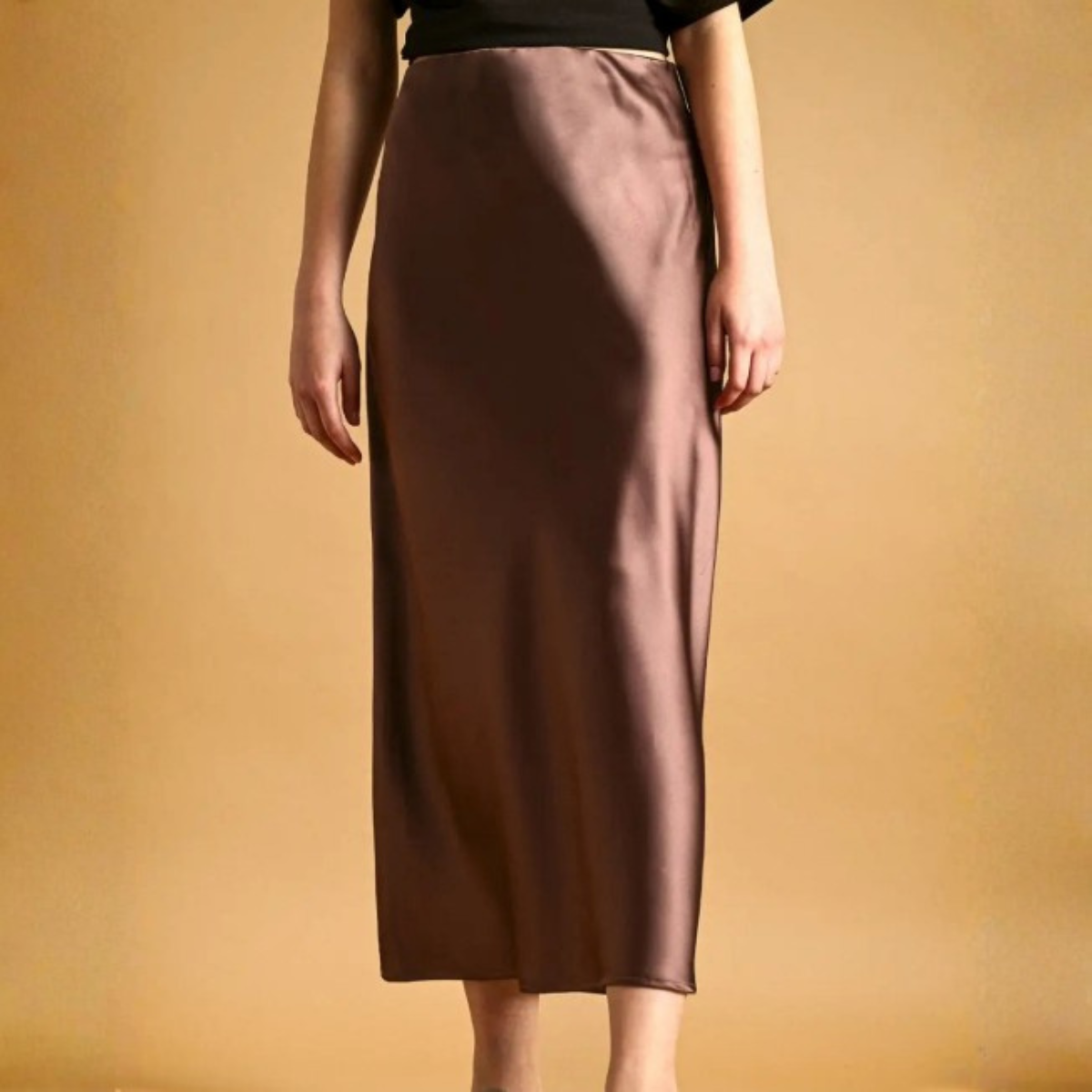 Rowan Brown Satin Midi Skirt