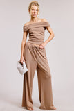 Off Shoulder Pants Set with Ruched Top