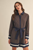 STRIPED BUTTON DOWN BELTED MINI DRESS MDR4225