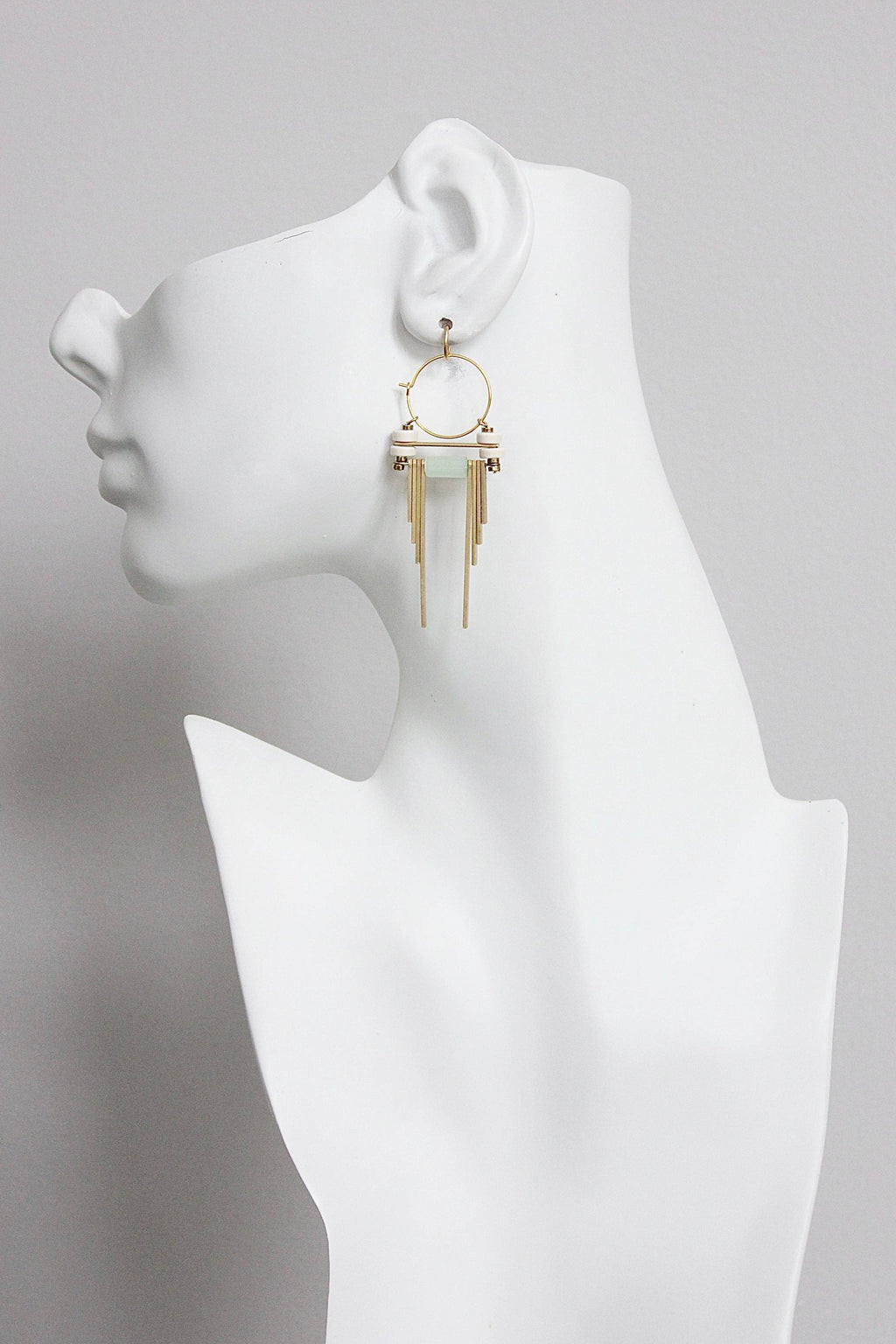 White and  mint green hoop earrings