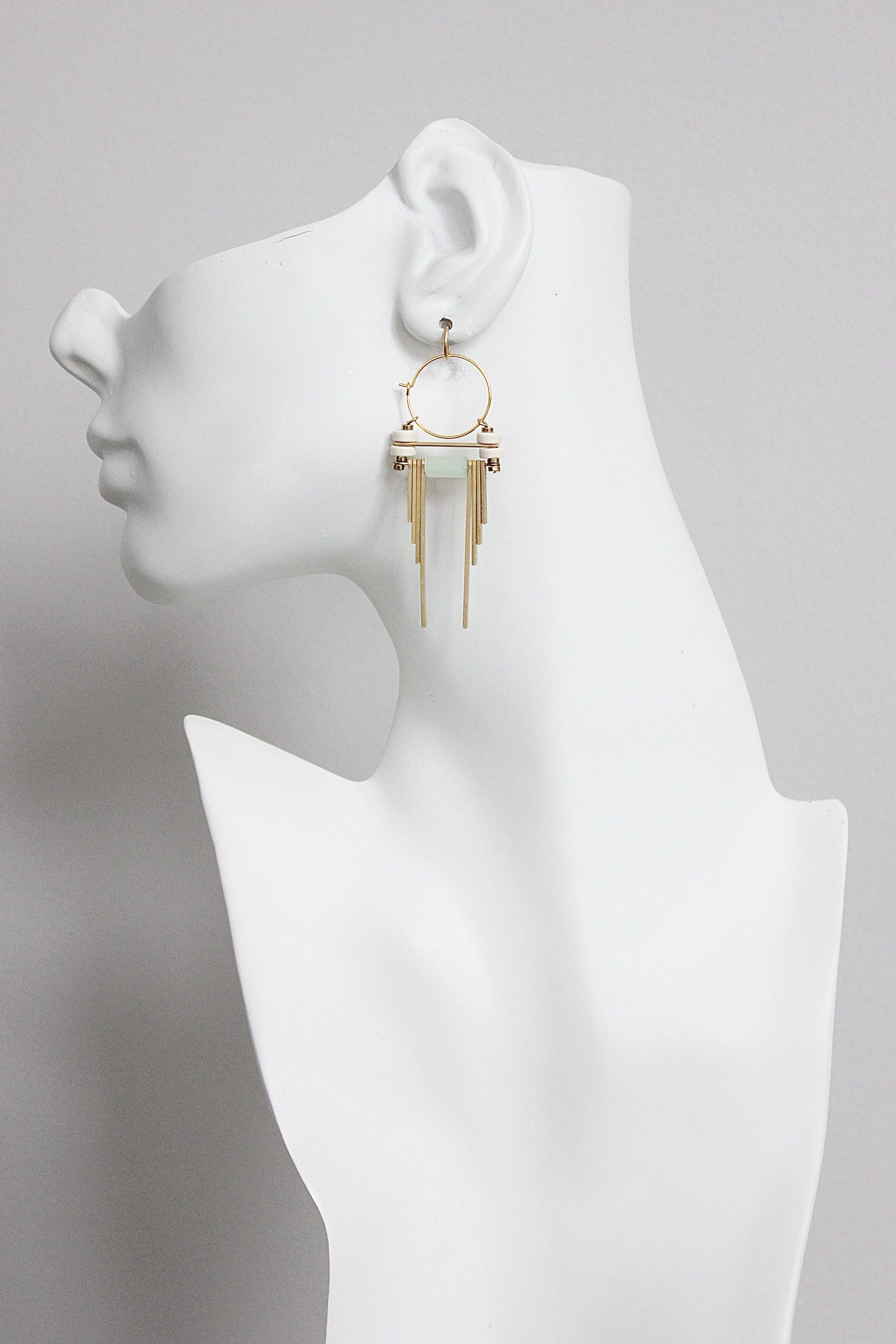 White and  mint green hoop earrings
