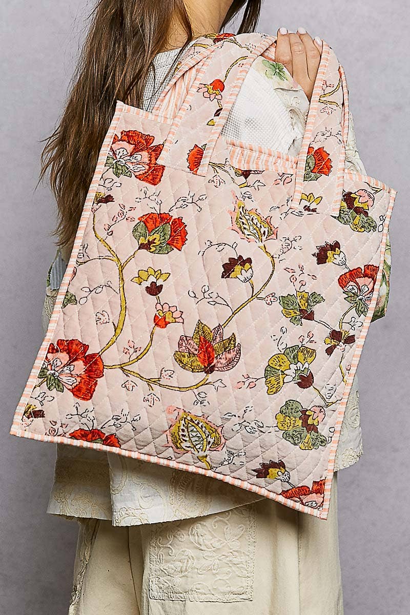 Everyday Quilted Striped Tote Bag