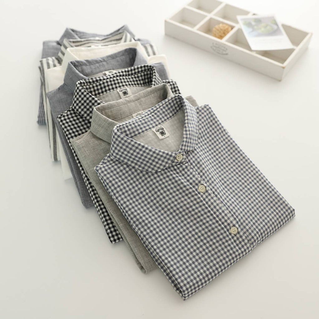 Gingham Soft Muslin Cotton Button-Down cap sleeve blouse