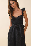 Jacquard Sweetheart Neck Ruffled Shoulder Dress