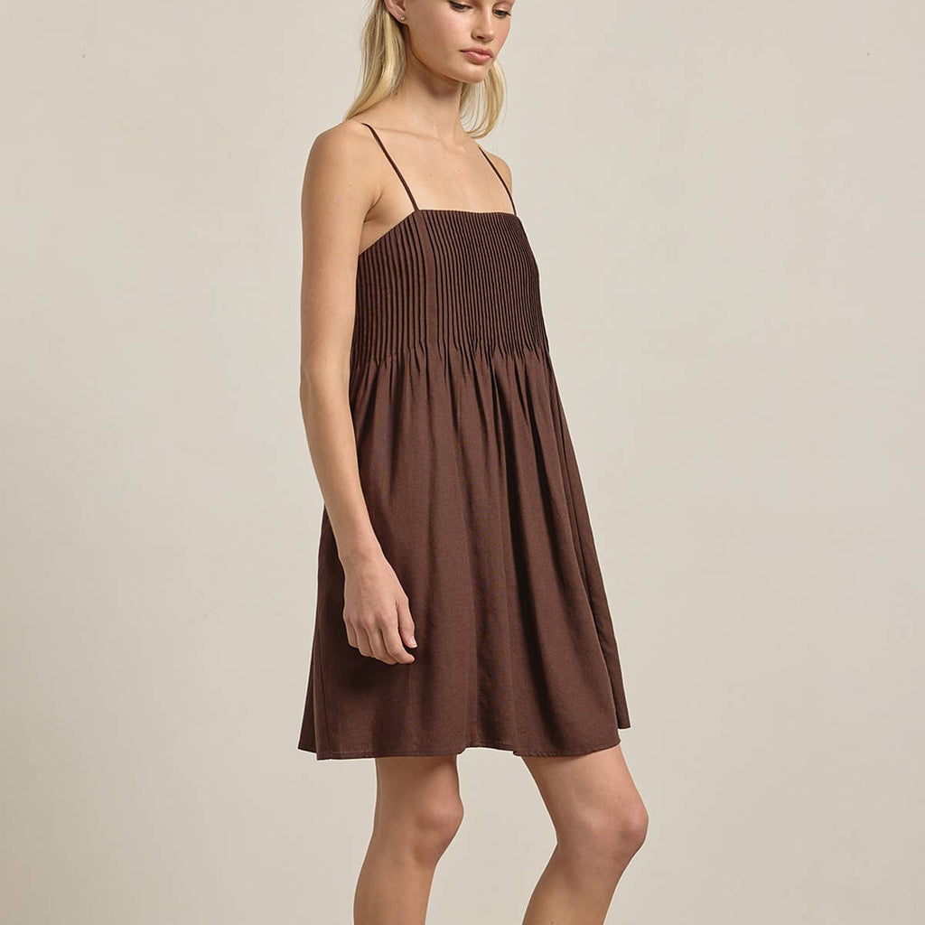 Chocolate Smocked Bodice Cami Mini Dress