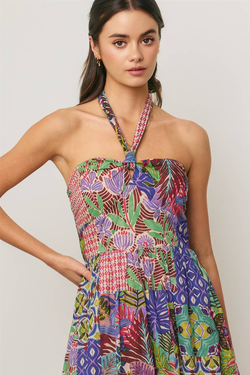 Lagoon Bloom Halter Tiered Dress