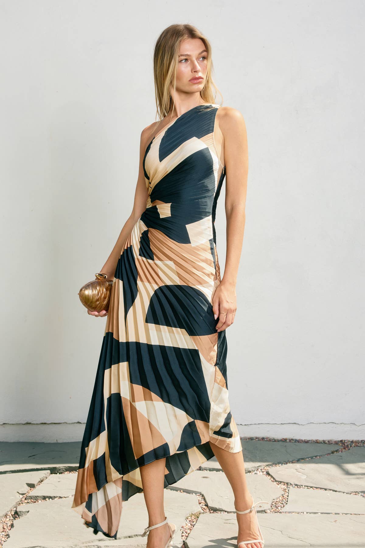 Adrienne Asymmetrical Pleated Maxi Dress
