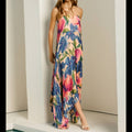 Floral Strapless Pleated Maxi Column Dress