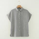 Gingham Soft Muslin Cotton Button-Down cap sleeve blouse