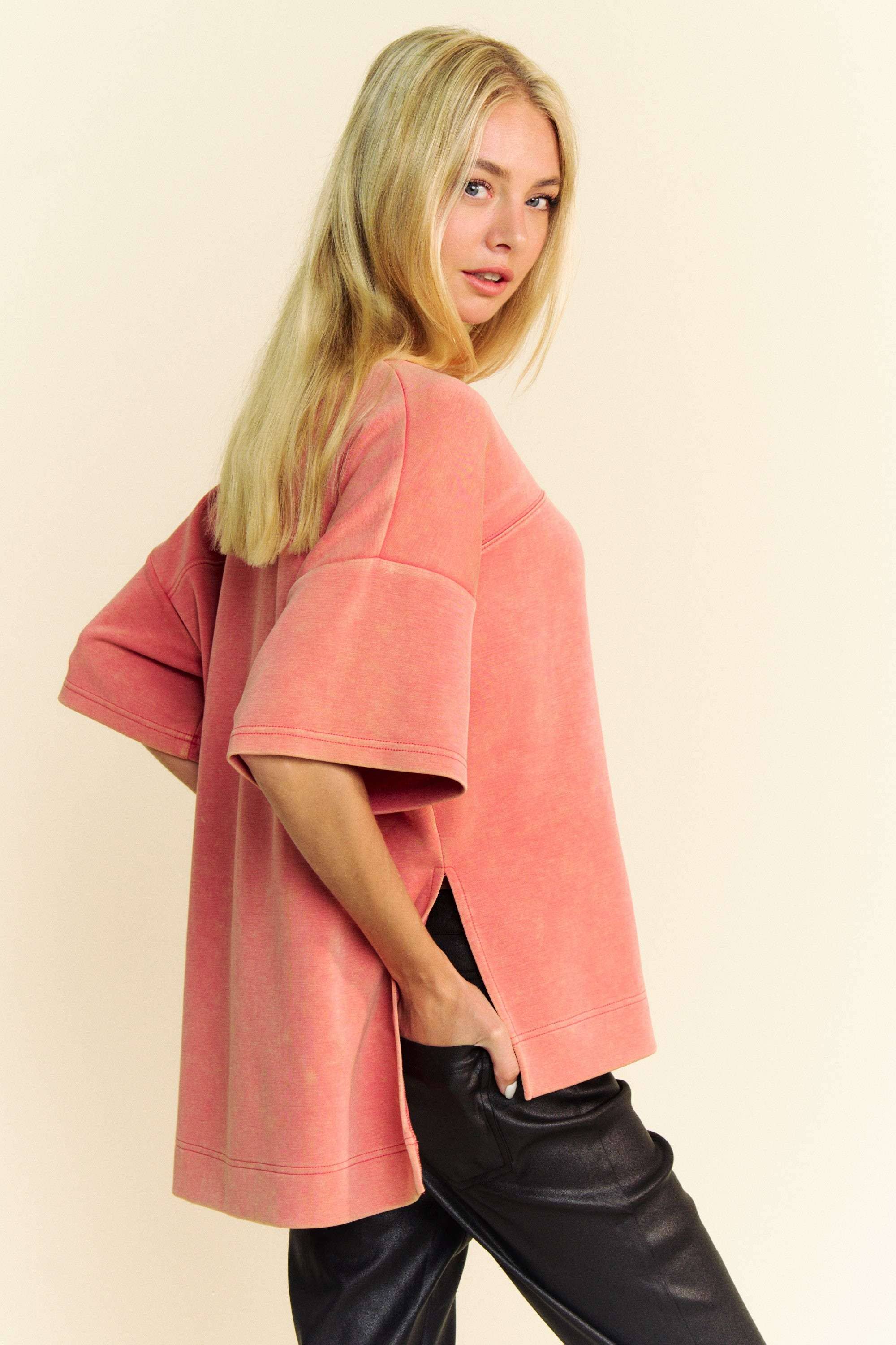 WASHED CREW NECK DROPPED DOLMAN SLEEVES TOP