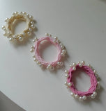 Pink Textured Seamless Pearl Hair Ties (Set of 6)