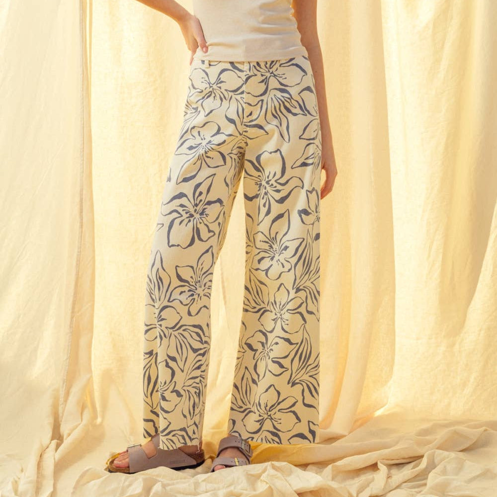 FLORAL PRINT STRETCH PANTS