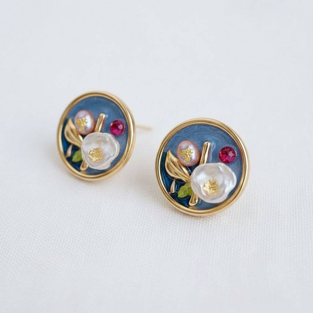 Baroque-Inspired Floral Pearl Drop Earrings