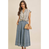 FLARE DENIM MIDI SKIRT WITH POCKETS
