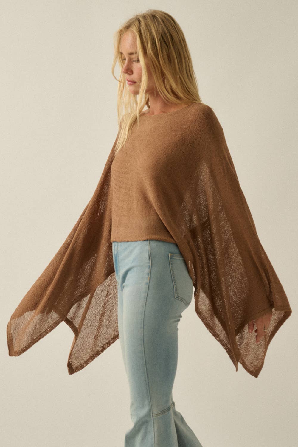 Cropped Poncho Style Knit Sweater