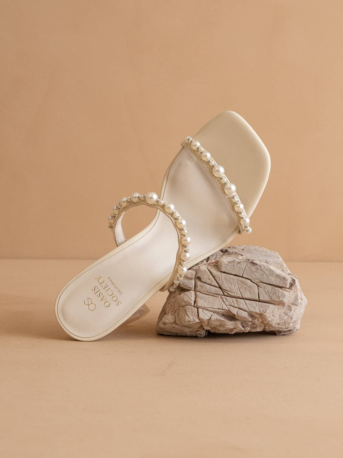 The Mae Beige | Strappy Pearl Heel