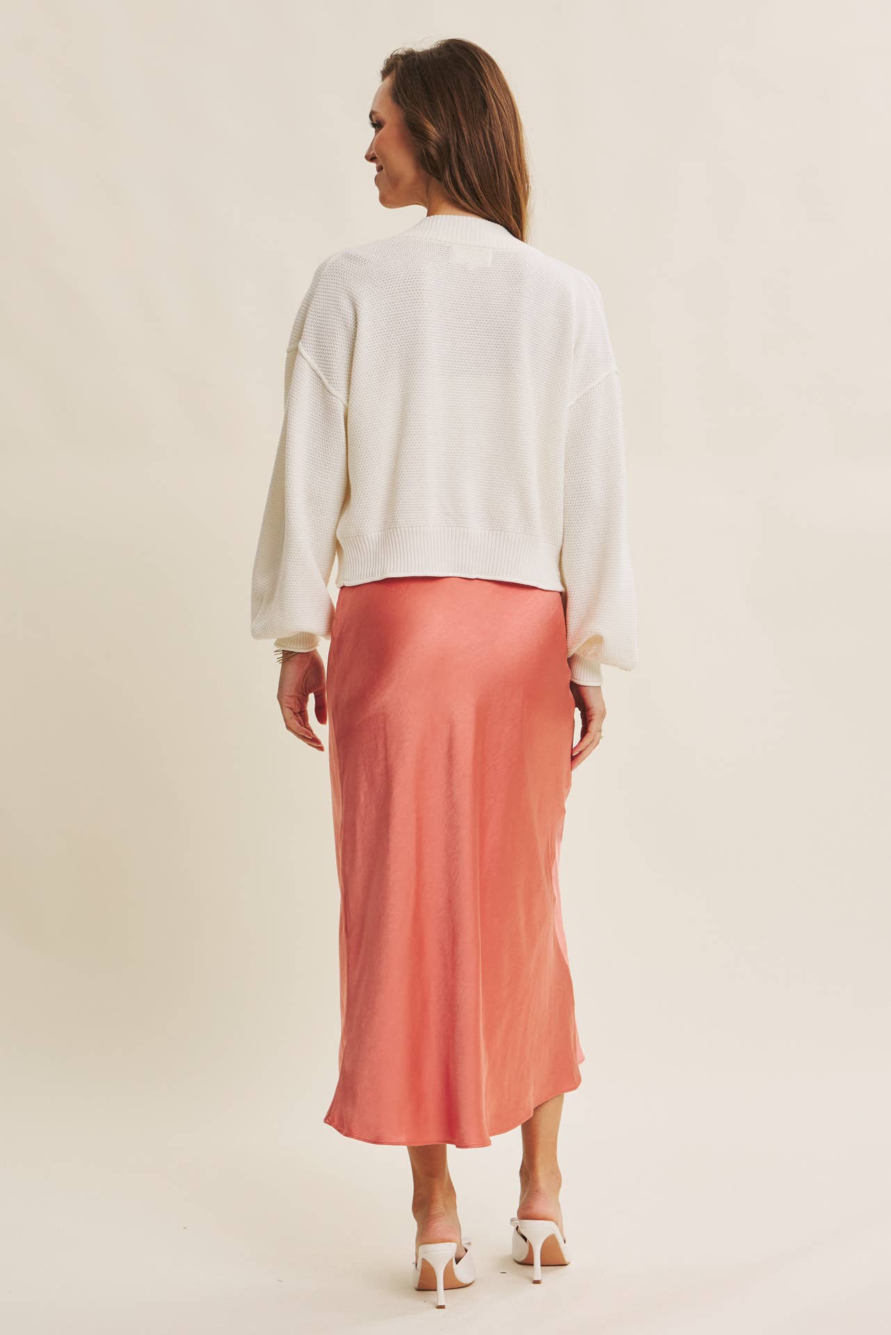 THICK SILKY SATIN BIAS CUT MAXI SKIRT: SPICED APPLE CIDER