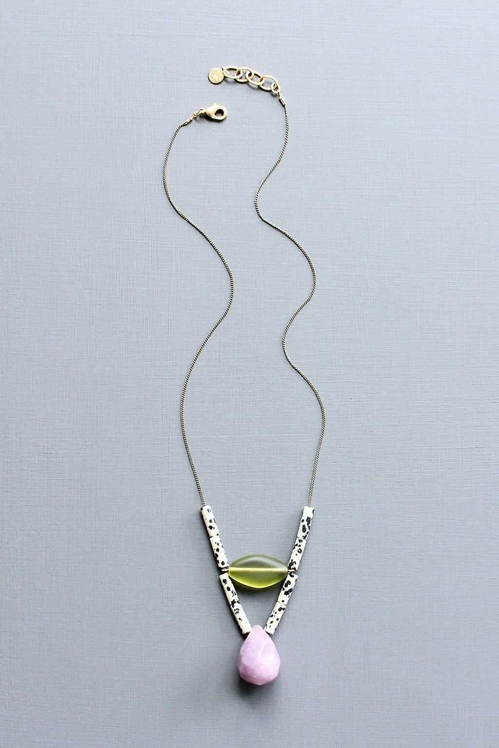 Purple and Dalmatian jasper geometric necklace