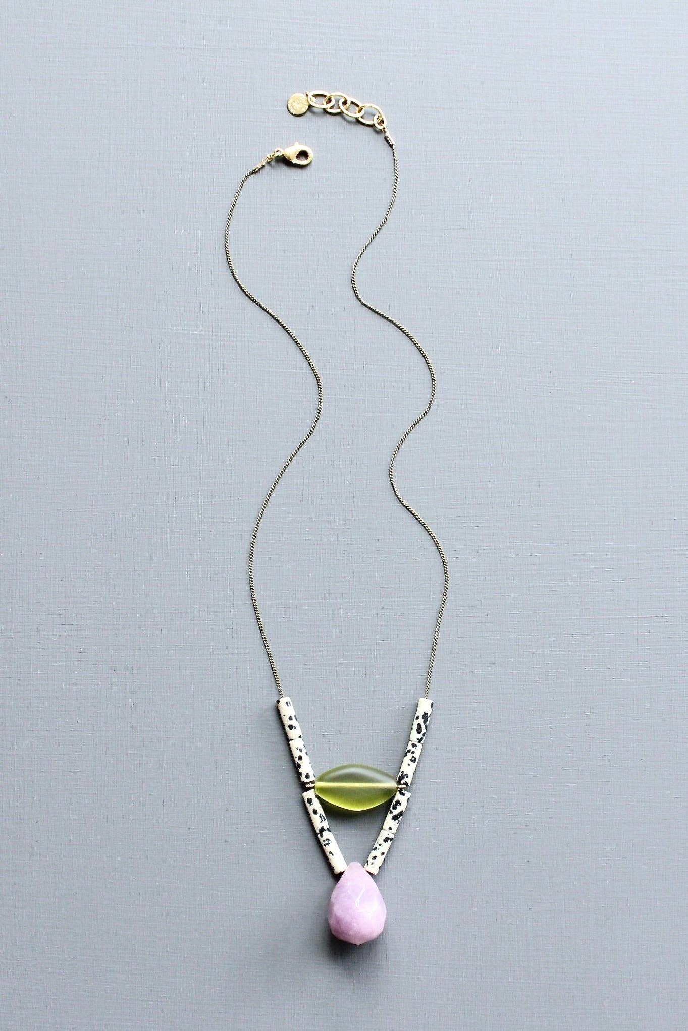 Purple and Dalmatian jasper geometric necklace