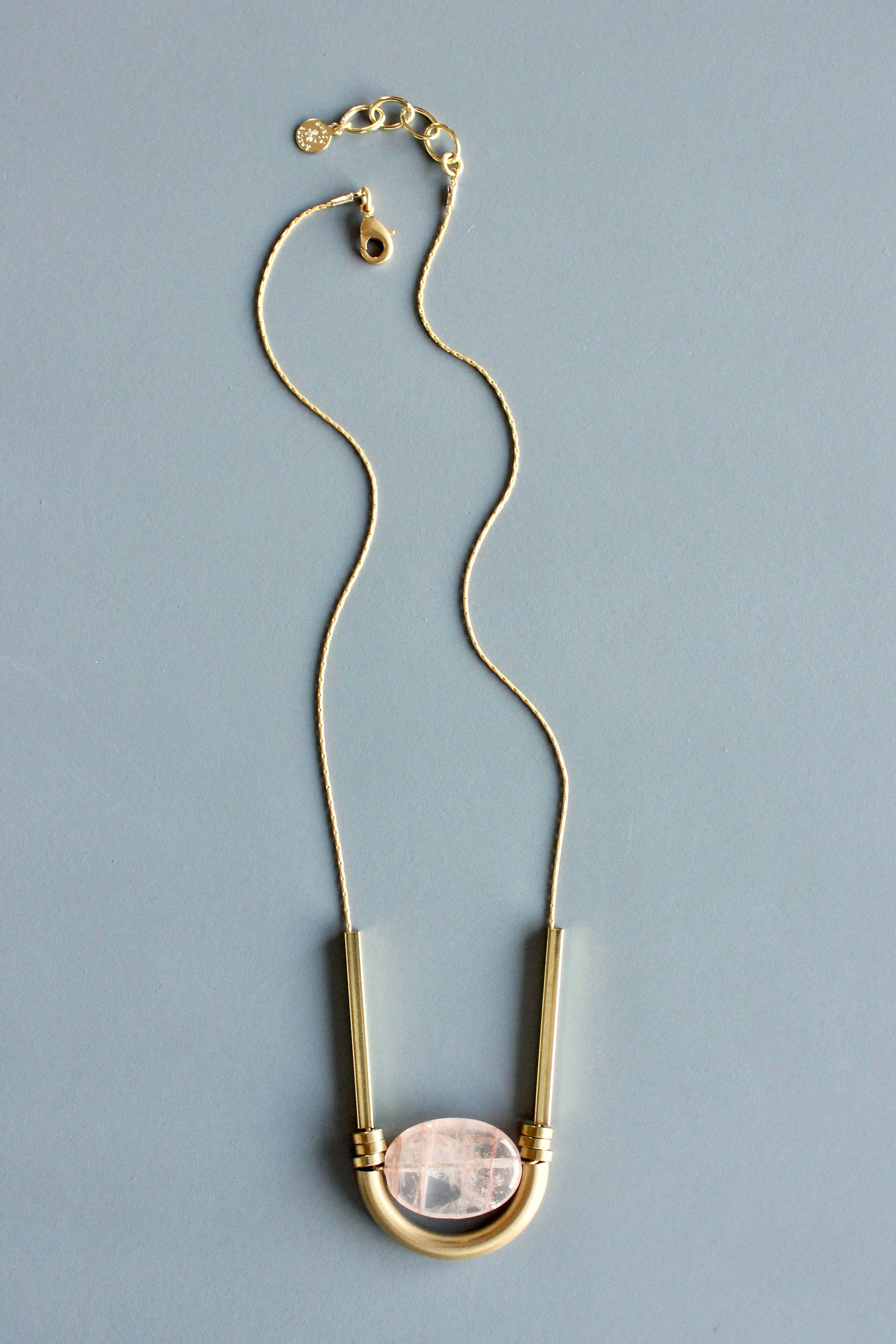 Rose quartz geometric necklace