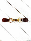 Gold Buckle & Brown Leather Cinch Clip for Dress, Cardigan