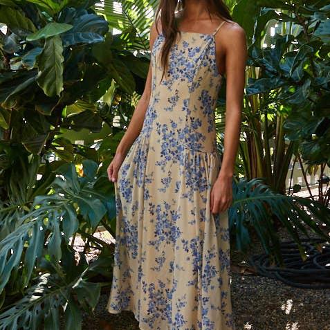 Woven Chiffon Floral Print Midi Dress