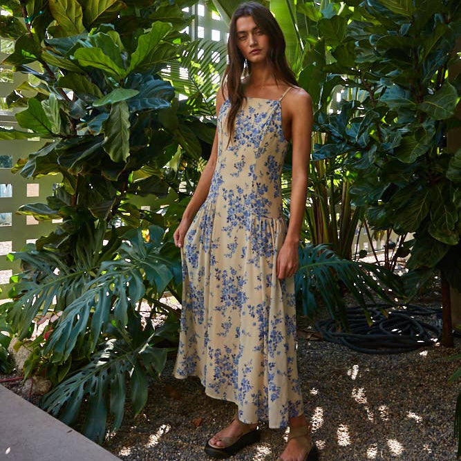 Woven Chiffon Floral Print Midi Dress