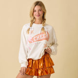 Game Day Cheer Patchwork Long Sleeve Crewneck Top
