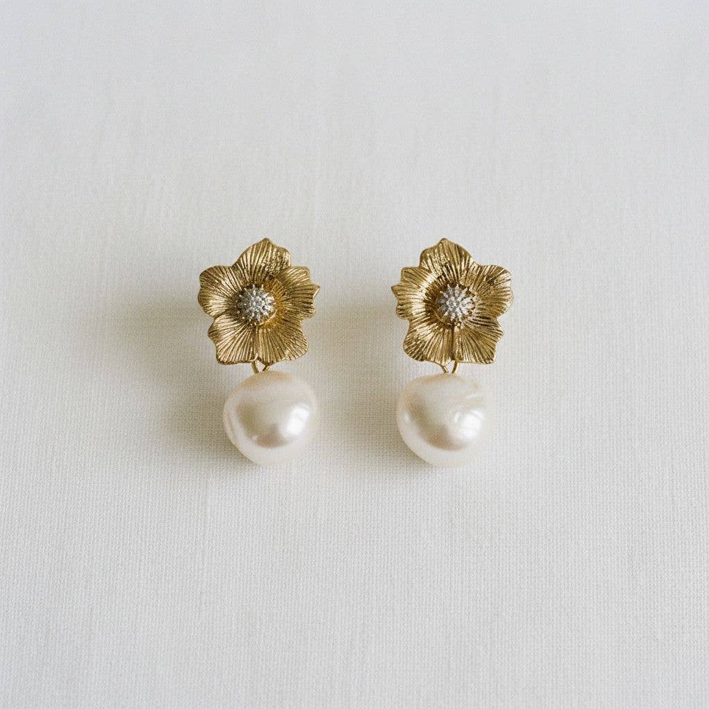 Baroque-Inspired Floral Pearl Drop Earrings