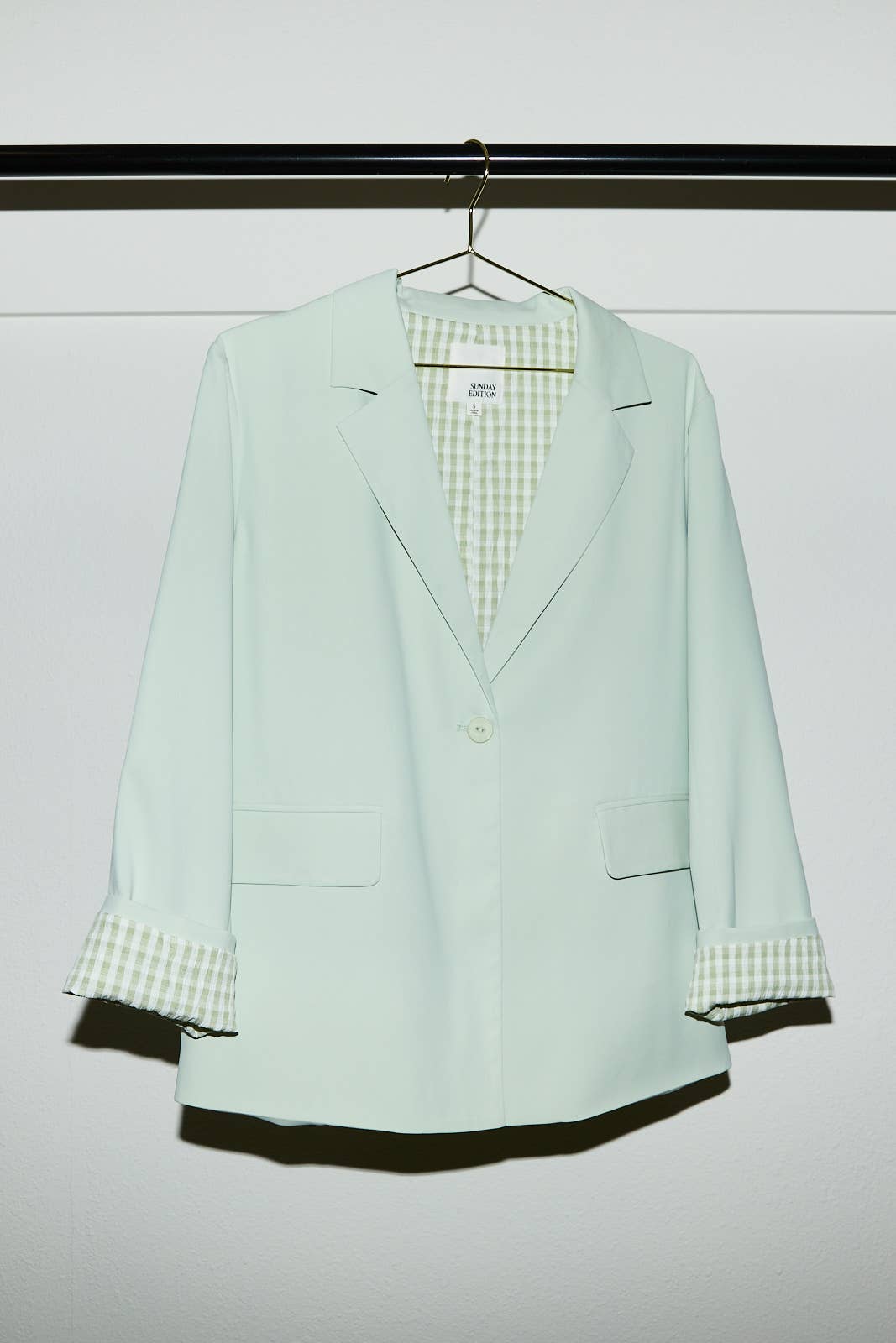 Sage Oversized Blazer with Gingham Lining
