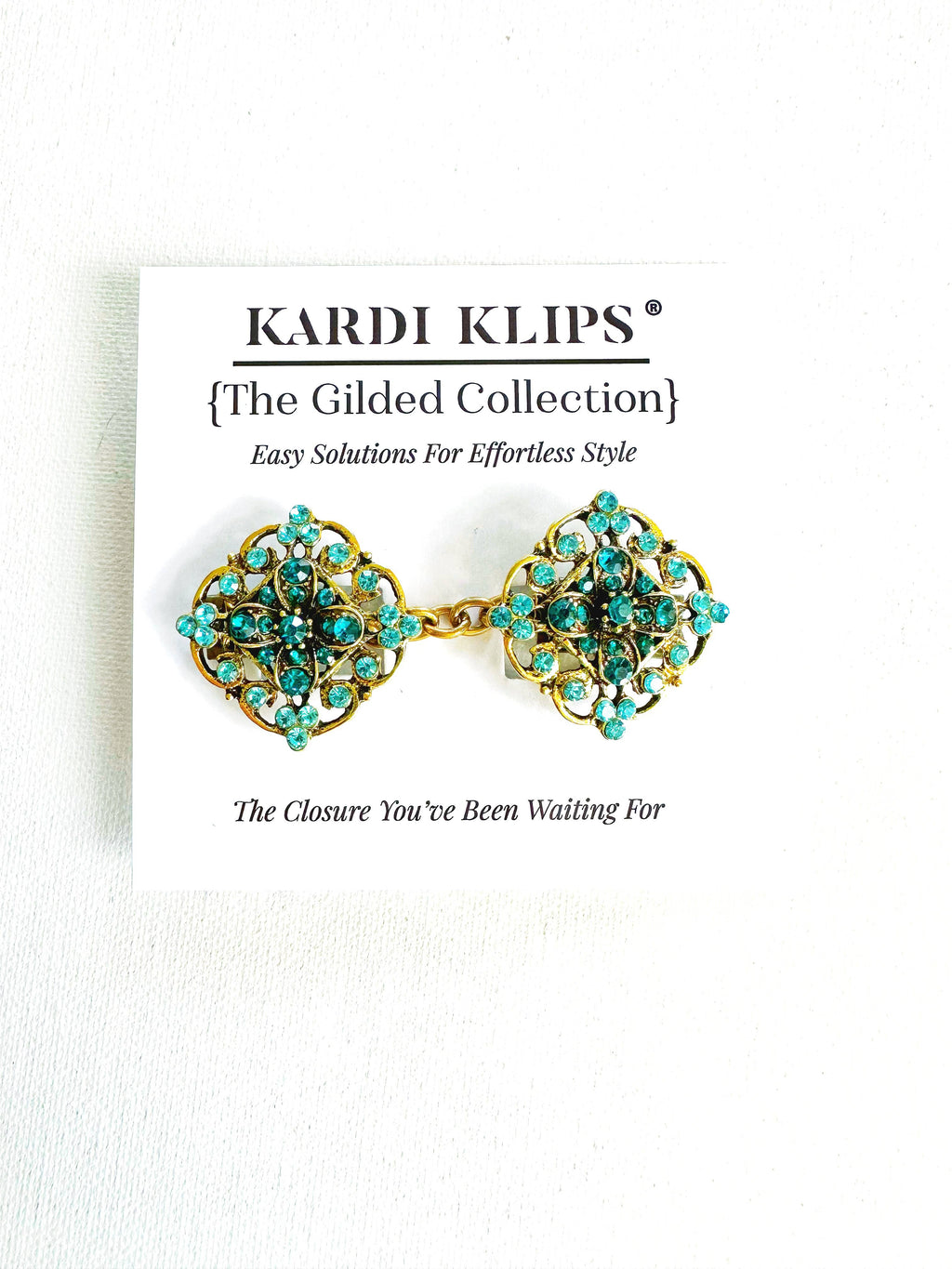 Blue & Gold Cinch Clip, Gilded Sweater Clasp KardiKlip