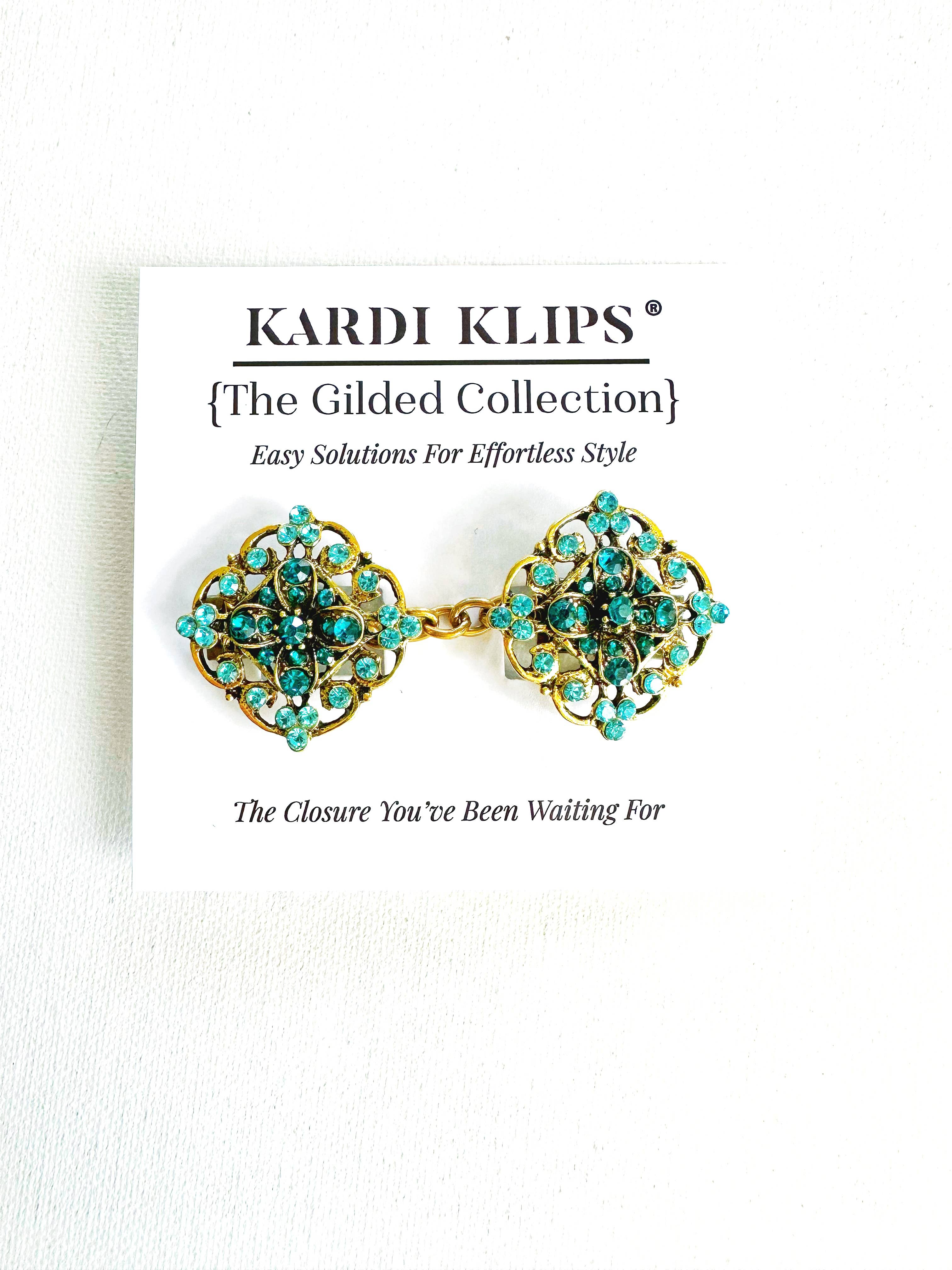 Blue & Gold Cinch Clip, Gilded Sweater Clasp KardiKlip