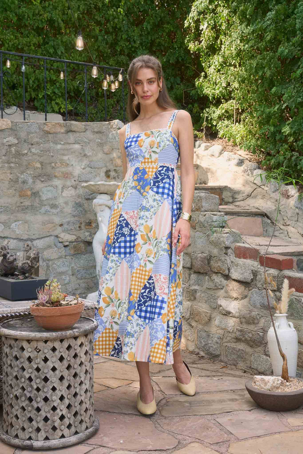 MULTI-PATTERN RIC RAC TRIM DETAIL MIDI DRESS