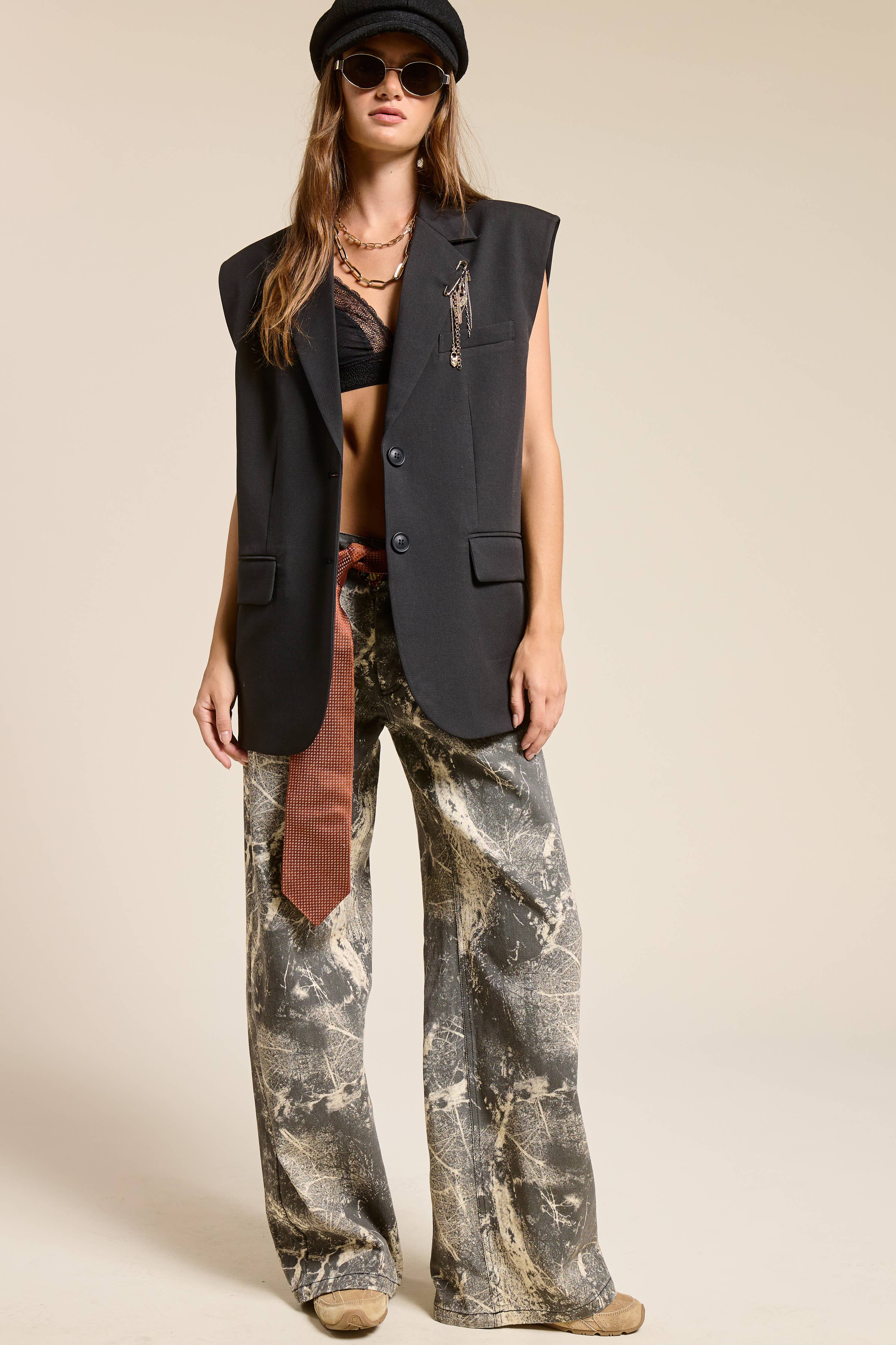 Structured Oversized Blazer Vest with Shoulder Pads