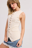 Linen Long-Line Buttoned Vest