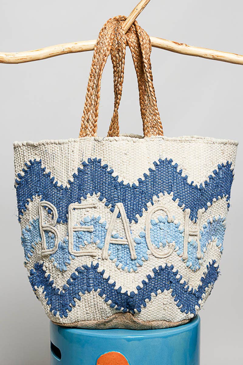 Beach Letter Woven Braided Tote Bag