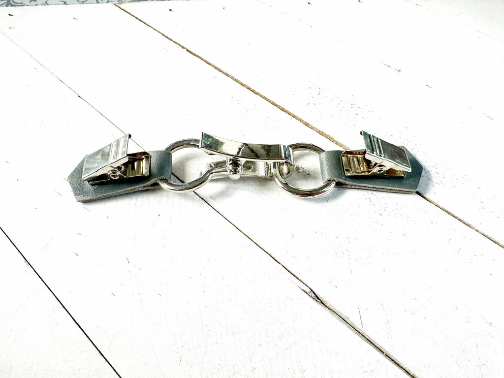 Silver Buckle & Gray Leather Cinch Clip for Clothes