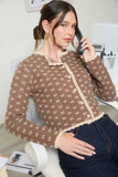 SCALLOP TRIM BUTTON DOWN X PATTERN KNIT CARDIGAN
