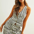 GRID PRINT HALTER NECK VEST