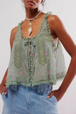 Lace-Trimmed Button-Front Tank