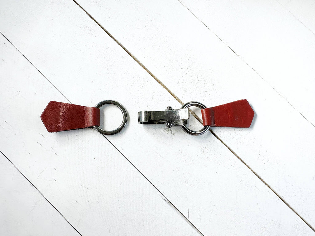 Gunmetal Buckle & Red Leather Cinch Clip for Clothes