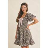 Floral Smocked Mini Dress with Contrast Bow