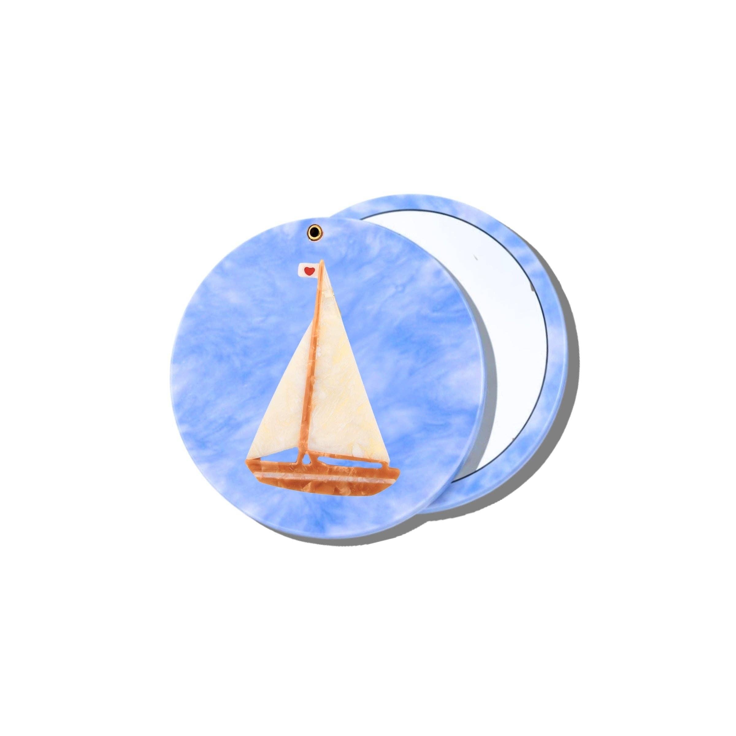 Hand-painted Sail Boat Compact Mirror | Eco-Friendly