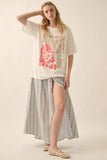 Floral-stripe Yoke-Waist Button-Front Maxi Skirt