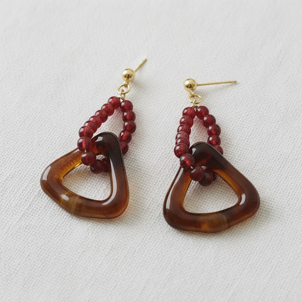 Geometric Beaded Tassel Drop Earrings