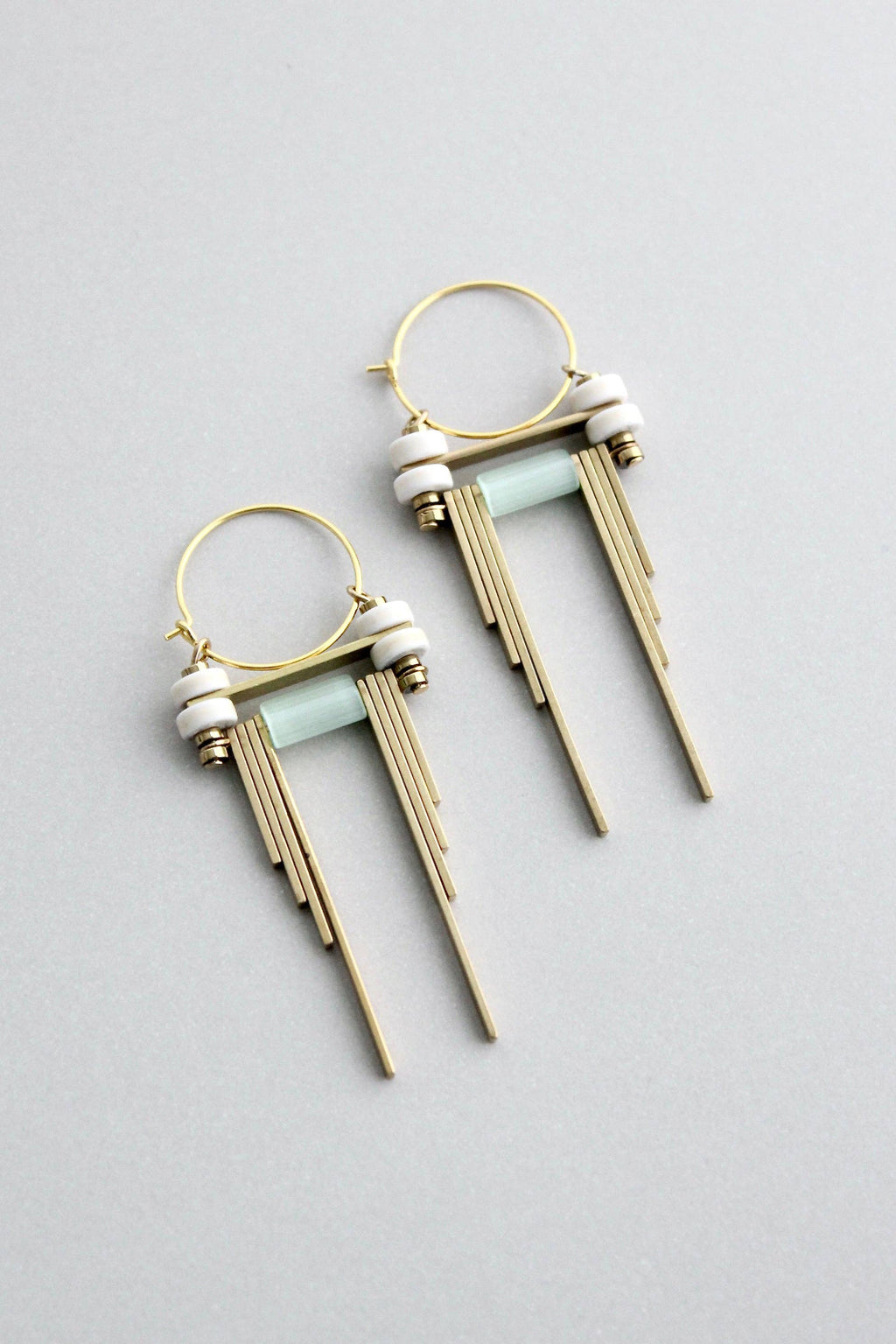 White and  mint green hoop earrings