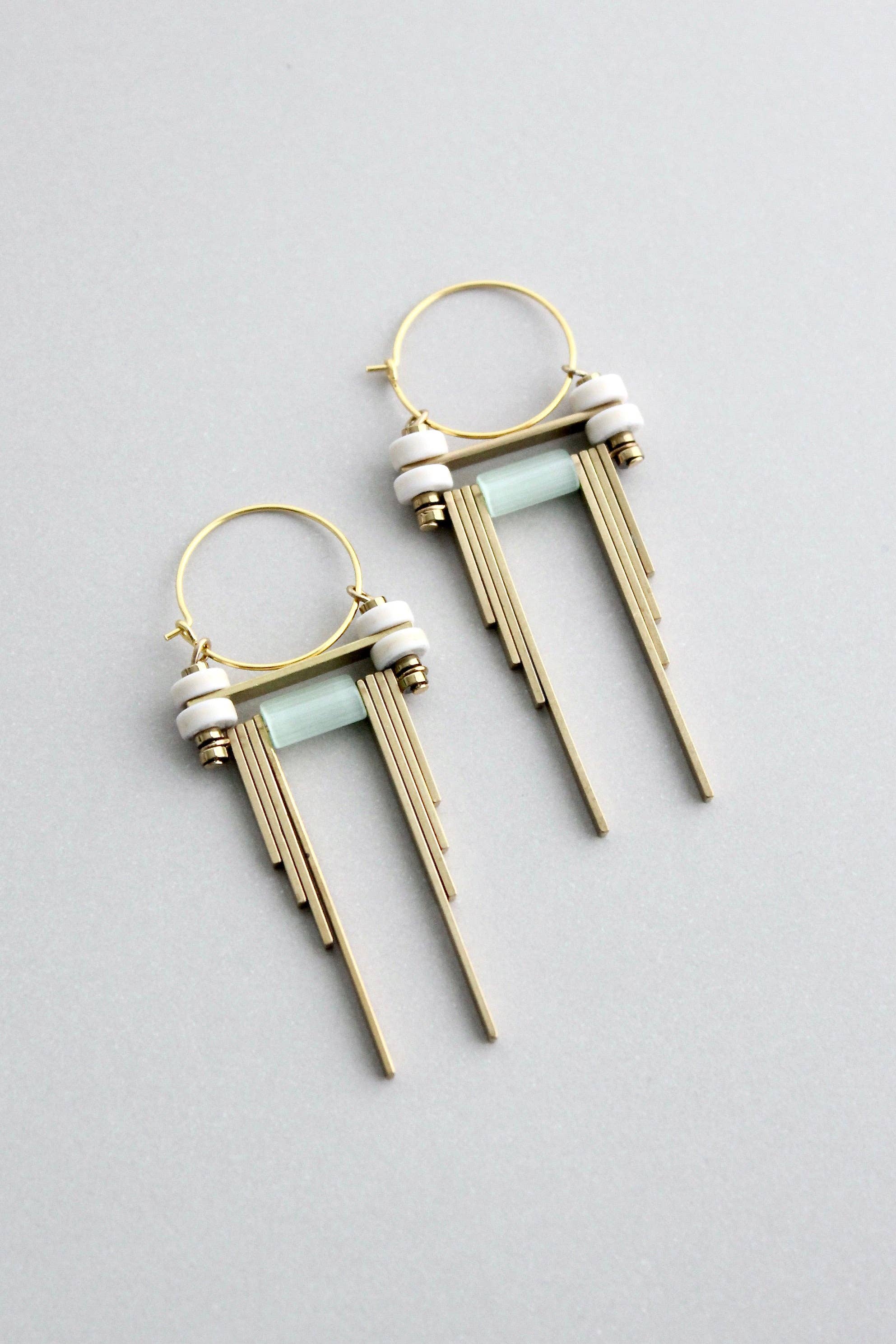 White and  mint green hoop earrings