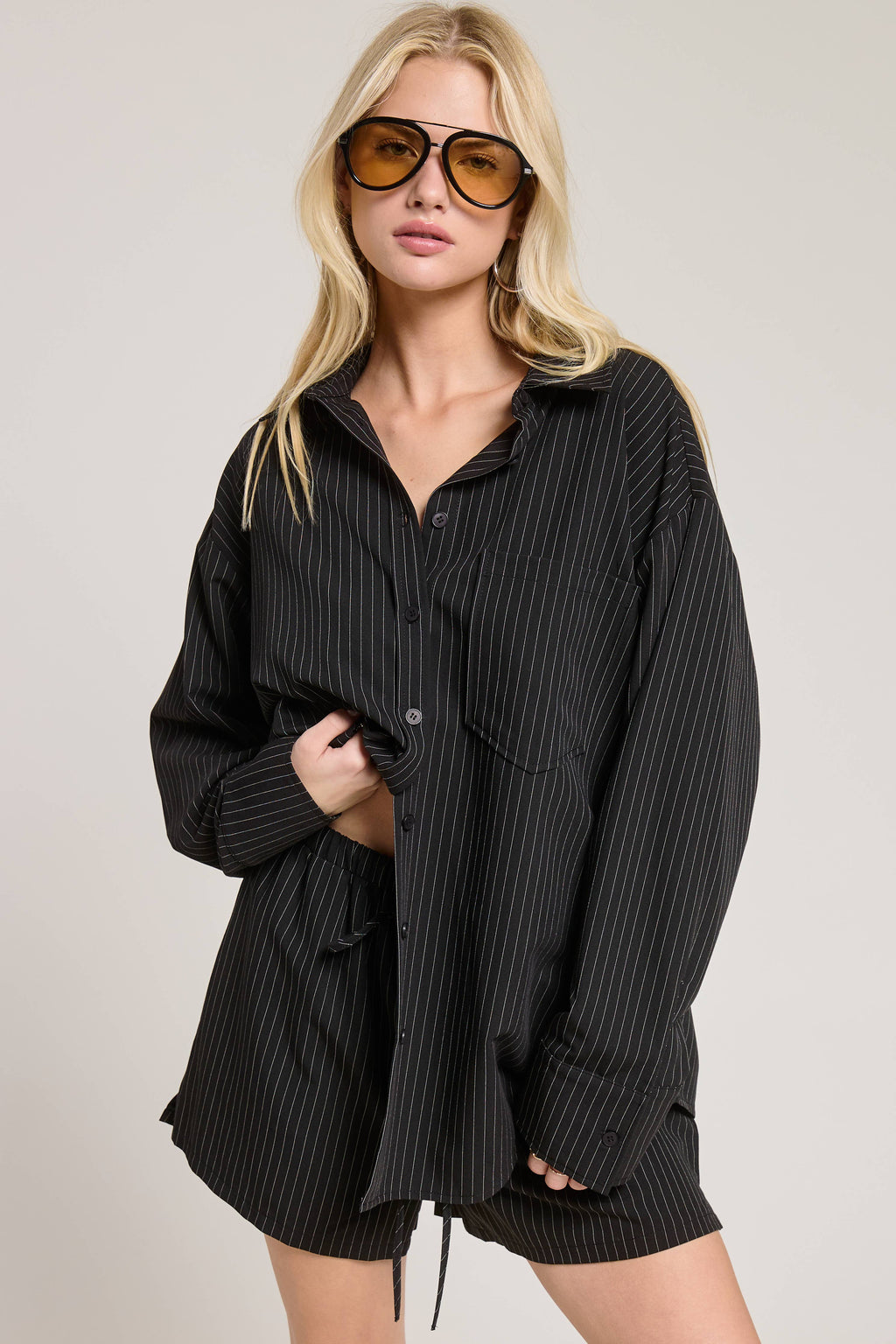 Pinstripe Drawstring Shorts - Black or White